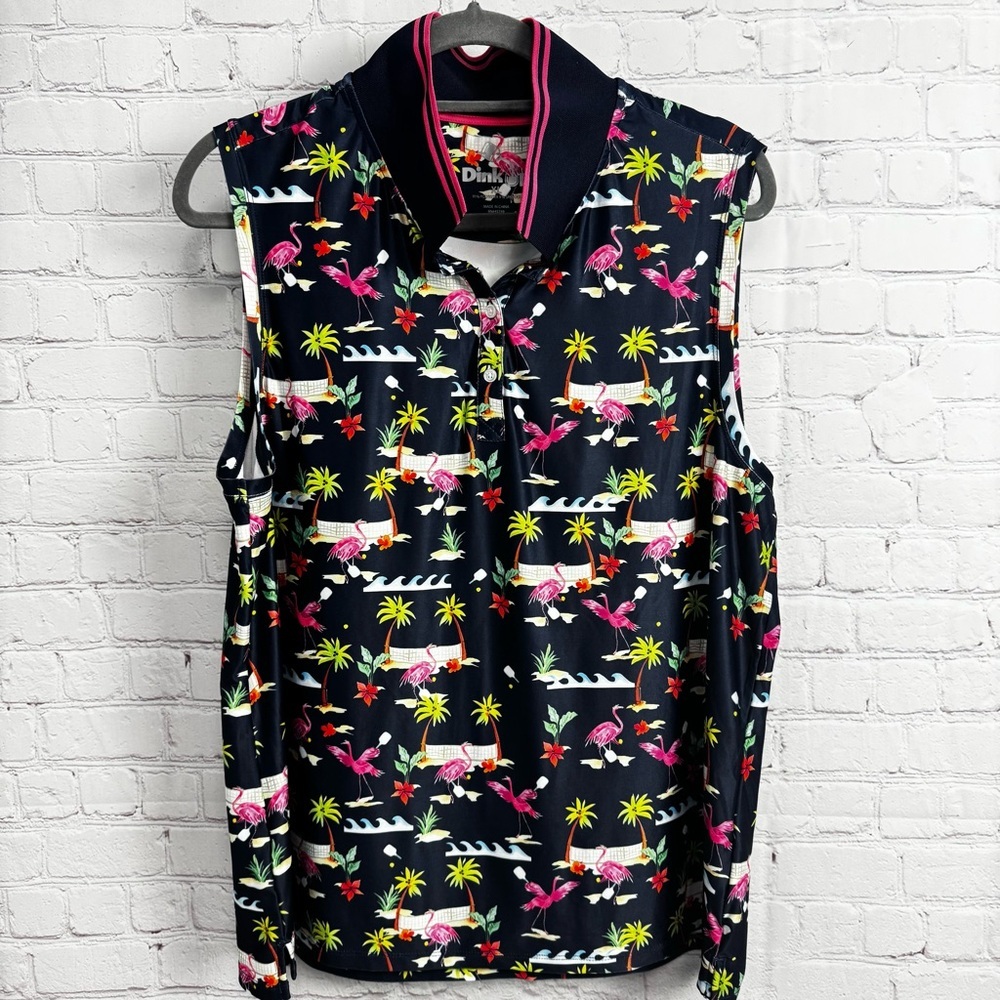 Dink Up Flamingo print novelty blue polo tank sporty tennis size XL ladies - Picture 2 of 6